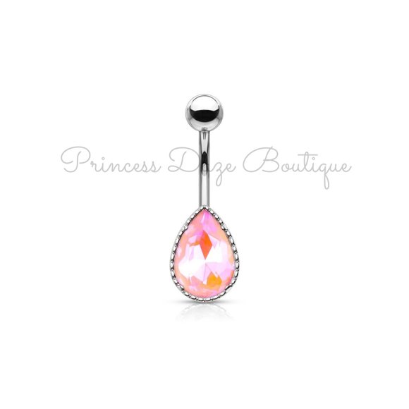 Pink Tear Drop Belly Button Ring - Picture 1 of 2